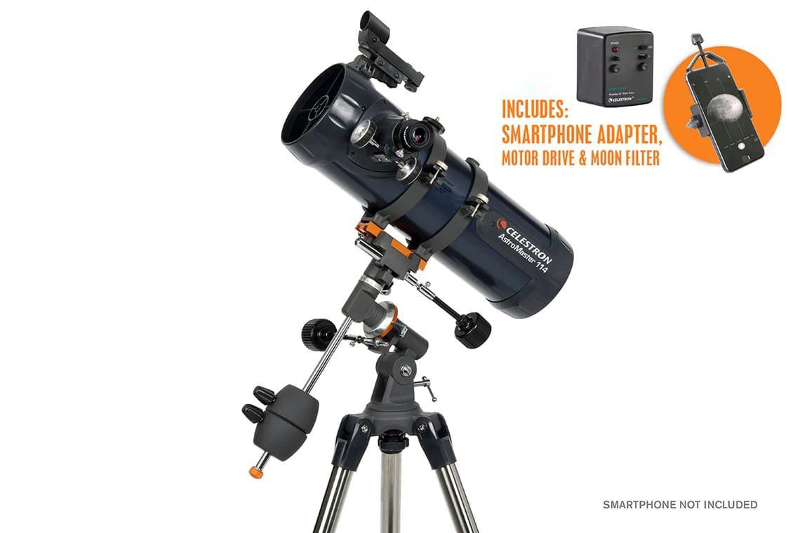 Celestron Astromaster 114EQ with Motor Drive and Smartphone Adapter