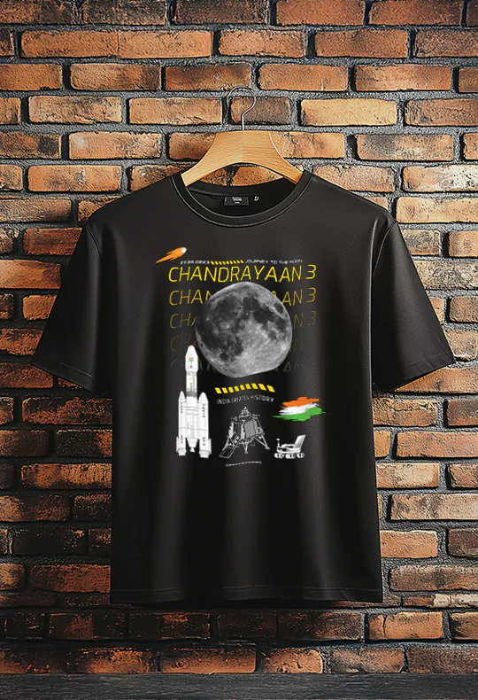 Chandrayaan-3 Round Neck Unisex Black T-shirt - Image 2