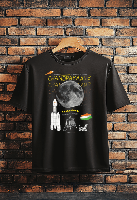 Chandrayaan-3 Round Neck Unisex Black T-shirt - Image 2