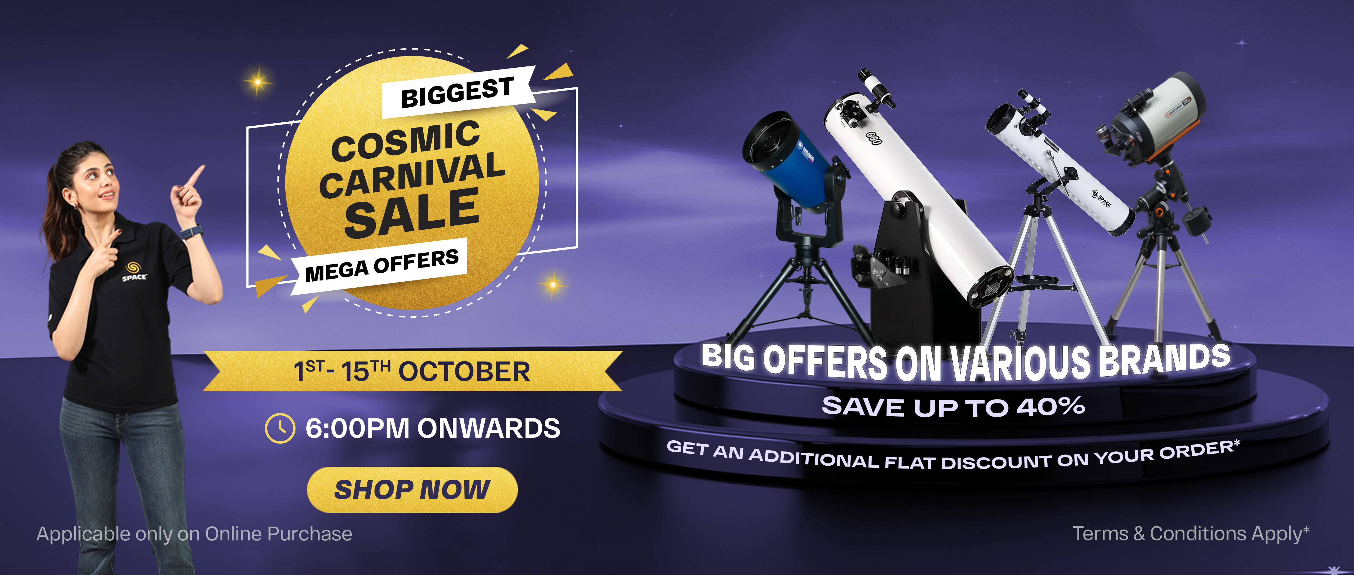 Cosmic Carnival Sale on Space Arcade - Save on Big Brands of Telescopes, Accessories and ISRO Merchandise