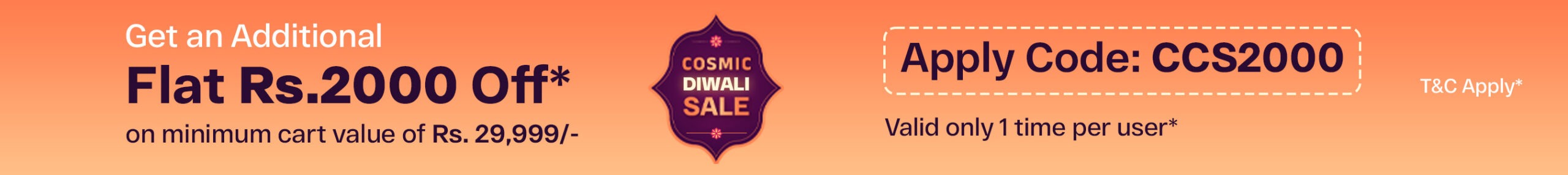 Cosmic Diwali Sale on Space Arcade Discount Coupon Code CCS2000