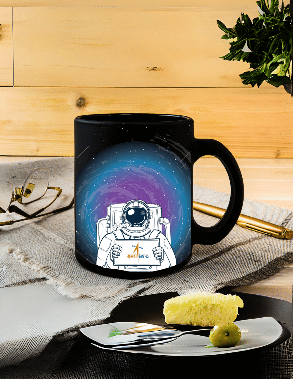 ISRO Astronaut Black Coffee Mug