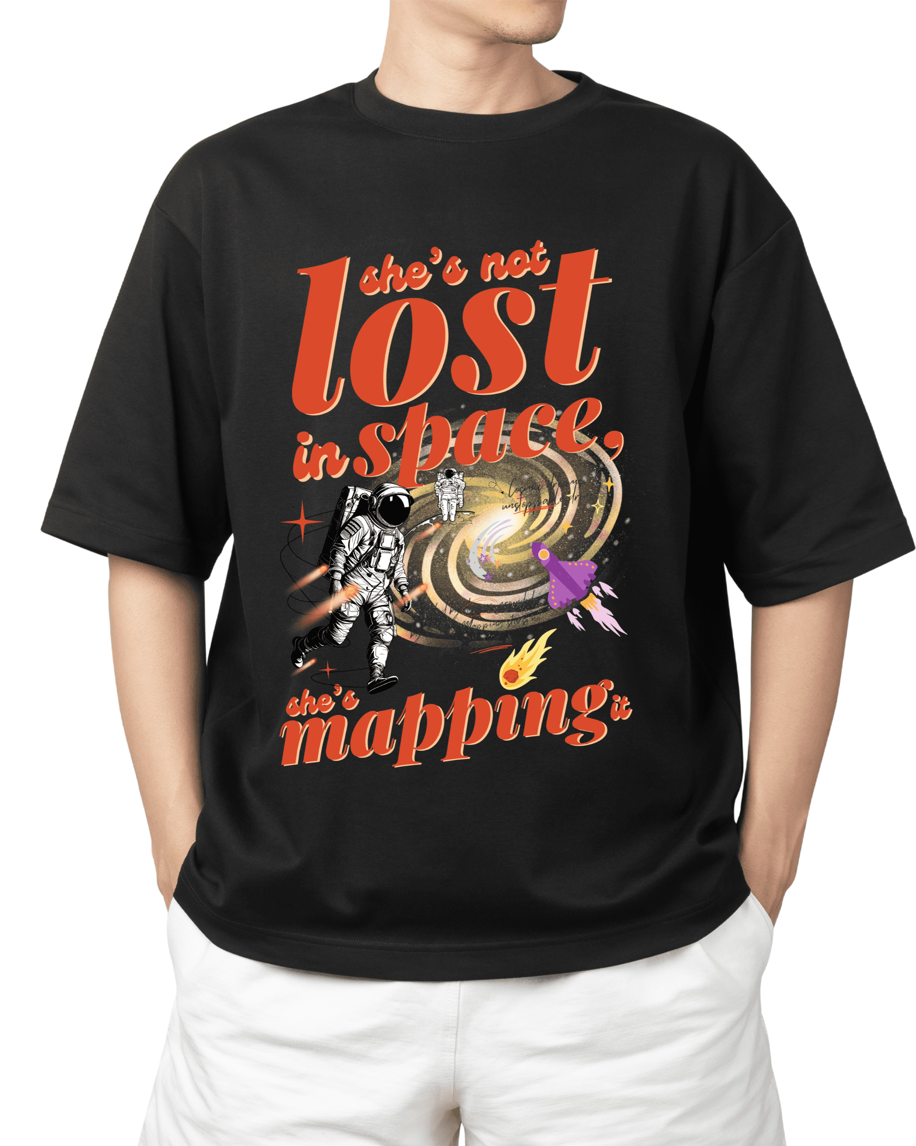 Lost in Space – Unisex Oversized T-Shirt Black - Image 2