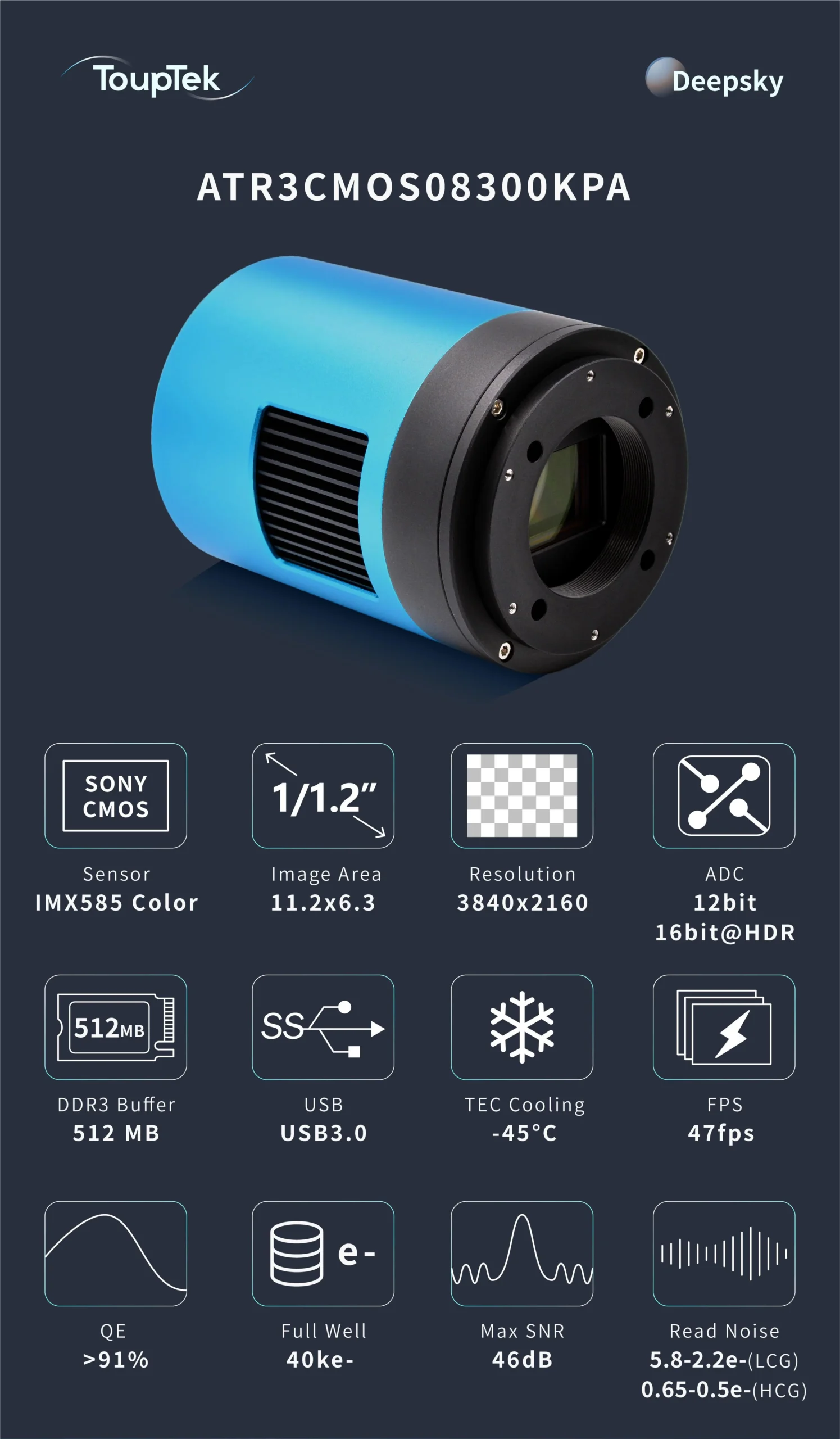 Touptek ATR585C(IMX585) Deep Sky (DSO) Cooled Camera - ATR3CMOS08300KPA_V4.1 - Image 2