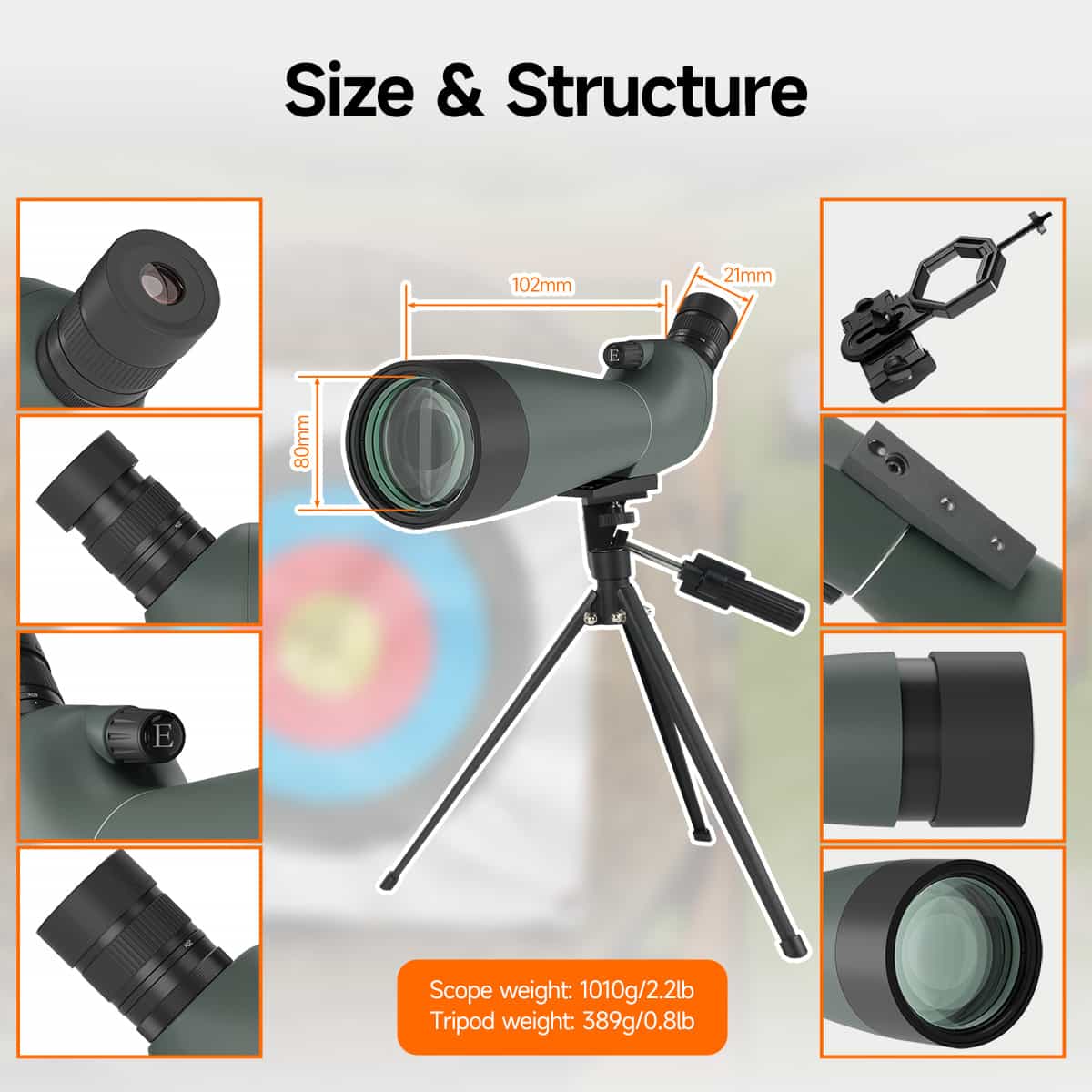 Svbony SV28A 20-60X80 Spotting Scope with Smartphone Adapter and Tripod - Image 5