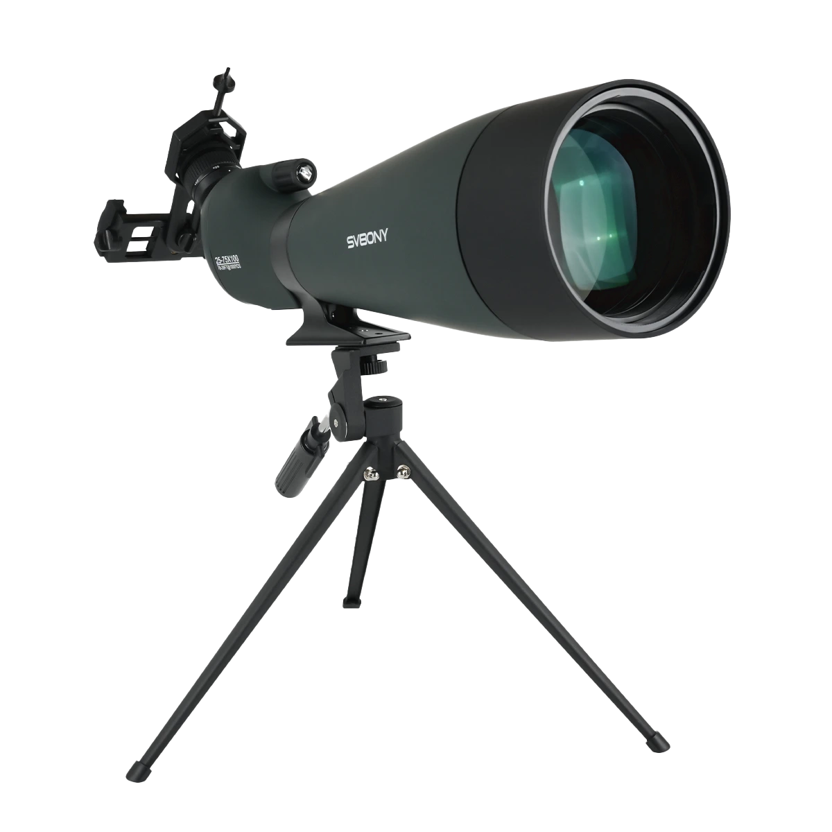 Svbony SV28A 25-75X100 Spotting Scope with Smartphone Adapter and Tripod