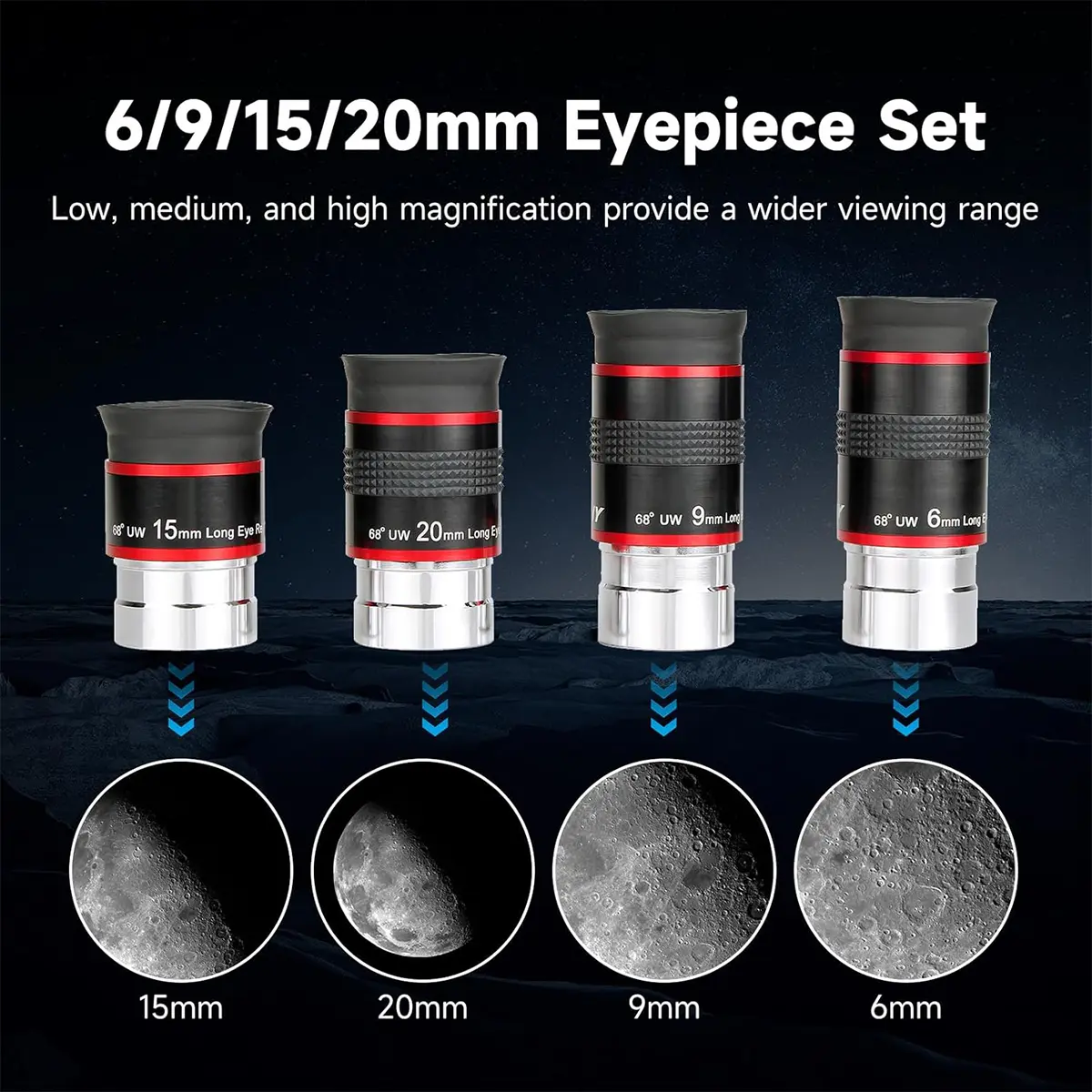 SVBONY 68 Degree Wide Angle FMC Eyepieces - 6mm, 9mm, 15mm, 20mm - Image 2