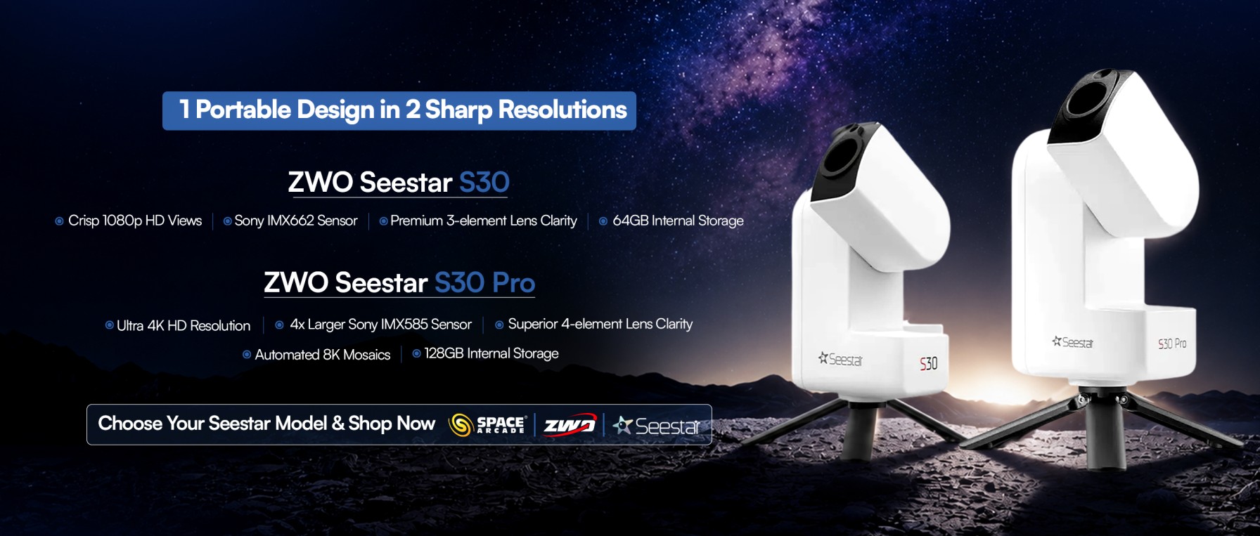 Seestar s30 and s30 pro website banner