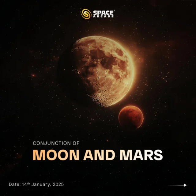 🌌🔴✨ Mars Meets the Moon – A Celestial Conjunction on January 14th, 2025

Witness the stunning alignment of the radiant Moon and the fiery red Mars in the constellation Gemini. A cosmic dance that promises a breathtaking view for stargazers and photographers alike.

📅 Date: January 14th, 2025
⏰ Time: 6:50 PM until sunrise
🔭 Tip: Use binoculars or a telescope for a closer look at this captivating pair.

Don’t miss this mesmerizing cosmic connection lighting up the night sky!

#MarsMeetsMoon #CelestialConjunction #StargazingNights #TelescopeViews #AstronomyLovers #Mars #MoonMagic #SpaceArcade #ExploreTheUniverse #ISRO #NASA #SpaceIndia