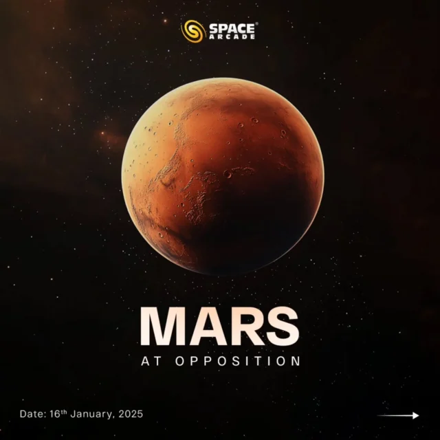 🌟 Mars at Opposition – A Celestial Spectacle! 🔴
On January 16th, 2025, Mars will shine its brightest and largest in the night sky as it reaches opposition. Don’t miss this rare chance to spot the polar ice caps and distinct surface features of the Red Planet!

📅 When to Observe: January 16th, from 6:30 PM until sunrise
📍 Constellation: Gemini
🔭 Direction: East to West

#MarsAtOpposition #RedPlanetGlow #CelestialEvent #AstronomyLovers #StargazingNight #CosmicView #SpaceArcade #ExploreTheUniverse #MarsMagic