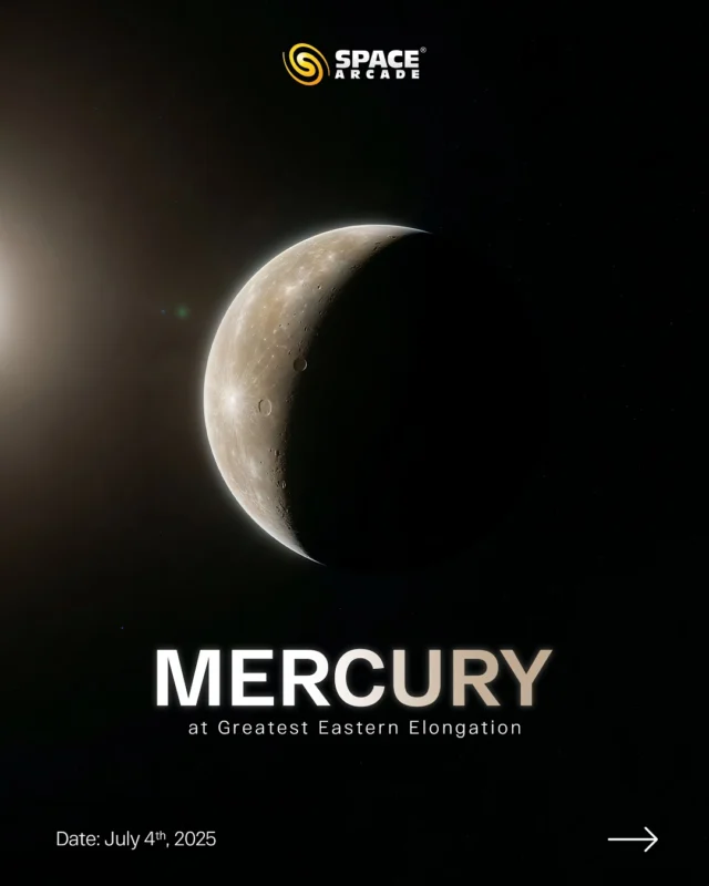 🪐 Spot Mercury at Its Best!
On 4th July 2025, Mercury reaches its Greatest Eastern Elongation, shining brilliantly just after sunset 🌅 in the Cancer constellation.

🔭 Catch this rare opportunity to observe Mercury’s delicate crescent phase and even its subtle surface features — especially when it appears close to the Beehive Cluster! 🌟

📍 Direction: West
🕰️ Time: After sunset till 7:45 PM
💡 Tip: Use a telescope with a higher focal length for the best view.

Don’t miss this fleeting moment of planetary brilliance in the twilight sky!

#MercuryElongation #PlanetWatch #AstronomyIndia #CelestialEvents #SpaceArcade #Stargazing #BeehiveCluster #MercuryGlow #CosmicWonders