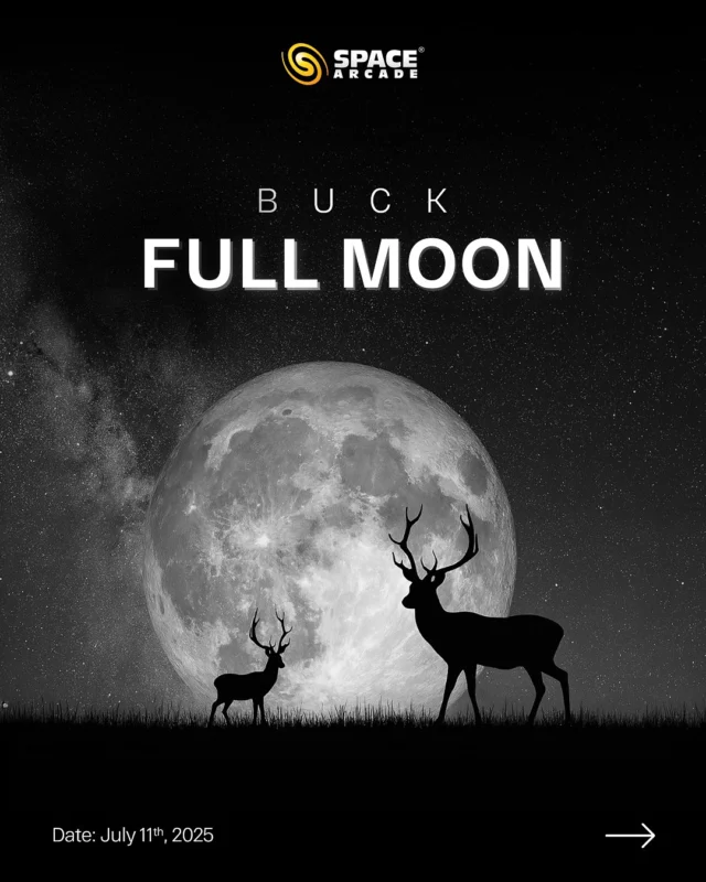On July 11th, the sky will glow with the brilliance of the Full Buck Moon  named after the time of year when deer regrow their antlers.⁣
⁣
Whether you’re gazing up with your eyes or capturing it through a telescope, this moon promises a stunning celestial view. 🌌✨⁣
⁣
#BuckMoon #FullMoonJuly #SpaceArcade #MoonMagic #StargazingNights #LunarLove #AstronomyLovers #JulySky