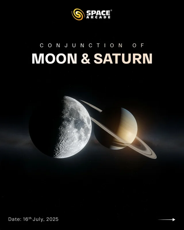 On July 16th, witness a breathtaking conjunction of Saturn and the Moon as they rise together in the eastern sky. 🌙🪐
With Saturn just 3.8° south of the Moon, this cosmic pairing is a must-see for skywatchers and stargazers alike!

📍 Best viewed from 11:15 PM until sunrise
🔭 Tip: Use a telescope to catch Saturn’s rings and the Moon’s surface in sharp detail!

#SaturnMoonConjunction #CelestialEvent #JulySky #SpaceArcade #StargazingNight #AstronomyLovers #PiscesSky #TelescopeView