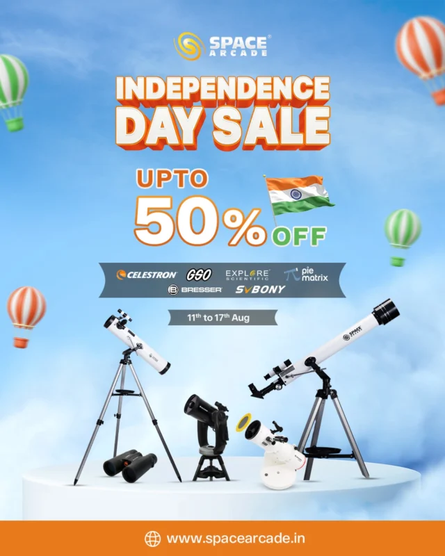 🎉 Celebrate Freedom, Explore the Universe! 

This Independence Day, enjoy UP TO 50% OFF on telescopes, astronomy gear & more! 🌌

📅 Offer valid: 11th – 17th August
🛒 Shop now: www.spacearcade.in
📢 Limited Time Offer – Don’t Miss Out!

#IndependenceDaySale #SpaceArcade #ExploreTheStars #FreedomToExplore #AstronomySale