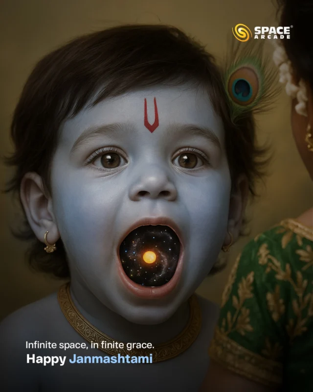 Infinite space, in finite grace — Kanha holds the universe within. 🌌💛 

#HappyJanmashtami #BrahmandLeela #DivineKanha #spacearcade #universe #earth #planets #bramhan