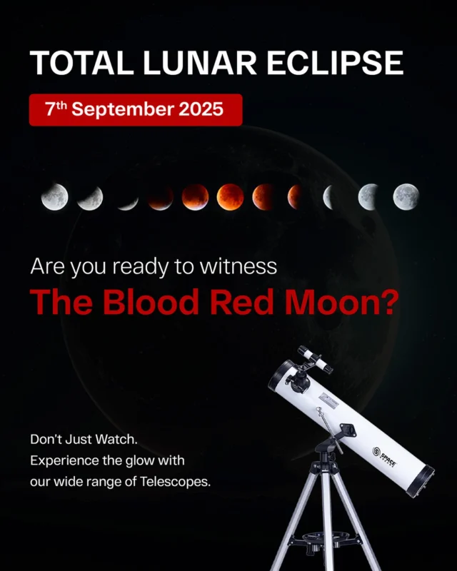 A celestial spectacle awaits!
On 7th September 2025, witness the Total Lunar Eclipse and experience the magical Blood Red Moon like never before. 

Don’t just watch… explore the cosmos with our powerful range of telescopes! 🔭

#LunarEclipse #BloodMoon #TotalLunarEclipse #SkyGazing #CelestialEvent #MoonMagic #SpaceExploration #Eclipse2025