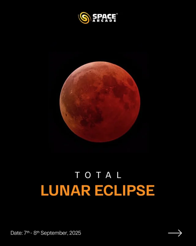 On the night of 7th–8th September 2025, witness the Moon turn into a glowing Blood Moon during a Total Lunar Eclipse, visible across India.

✨ Why special?
Sunlight bends through Earth’s atmosphere, letting only deep red hues reach the Moon — a breathtaking sight, safe to view with the naked eye or telescope.

🕒 Timeline:
🌑 Penumbral – 7 Sep, 20:58
🌗 Partial – 7 Sep, 21:57
🌕 Total Eclipse – 7 Sep, 23:00–00:22
🌗 Partial – 8 Sep, 01:26
🌑 Penumbral – 8 Sep, 02:25

🔭 Capture it, observe it, or simply enjoy it — this rare celestial spectacle is not to be missed!

#TotalLunarEclipse #BloodMoon2025 #AstronomyLovers #SpaceArcade #StargazingMagic