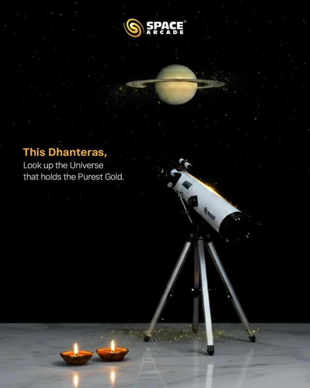 This Dhanteras, look beyond the ornaments of earth 
and gaze into the universe that holds the purest gold. ✨
Celebrate the shine that even stars envy.

Happy Dhanteras

#Dhanteras #CelestialGlow #SpaceArcade #FestiveVibes #GoldenUniverse #AstronomyLovers