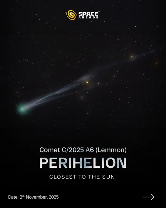 Get ready for a cosmic visitor!

On November 8th, Comet Lemmon reaches its closest point to the Sun (Perihelion)  a rare and unpredictable spectacle! 🌞
Keep your telescopes ready and your eyes on the western horizon  this icy traveler might just become visible to the naked eye! 
Each night could reveal a slightly different glow, tail, or surprise  that’s the beauty of comets!

So, will you be looking up for Comet Lemmon 2025? 🌌

#CometLemmon #AstronomyLovers #SpaceEvents #CelestialWatch #Stargazing #SpaceArcade #CosmicWonder #Perihelion