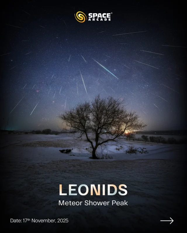 Get ready for some celestial fireworks! 🎉 

The Leonid Meteor Shower peaks on the night of
November 17th, 2025! Known for their speed and brightness, these meteors are a fantastic
late-autumn spectacle!
Swipe for our top tips on how to catch this incredible show and learn what causes these cosmic
streaks! ✨
The New Moon provides perfect dark skies for this event! Who’s going to be looking up? Let us
know in the comments! 👇

#LeonidMeteorShower #Meteorshower #Leonids #ShootingStars #Stargazing #NightSky
#Astronomy #SpaceEvents #LookUp #MakeAWish #NovemberSky #spacearcade