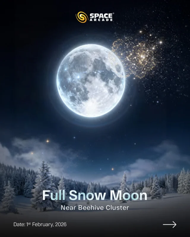 🌕✨ Snow Moon Meets the Beehive! ✨🌕

On 1st February 2026, the night sky brings a stunning celestial pairing — the Full Snow Moon glowing right beside the sparkling Beehive Star Cluster (M44) in the constellation Cancer ♋

🔭 When to Watch (India):
🌌 Visible all night
⏰ Best views after midnight

👀 Naked Eye: A bright, beautiful Full Moon
🔎 Binoculars: Spot the tiny clustered stars of the Beehive shimmering near the Moon

Step outside, look up, and let the universe put on a show 🌠

#SnowMoon #BeehiveCluster #Stargazing #NightSky #AstronomyLovers