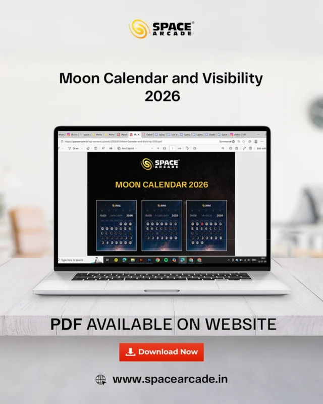 Never miss a perfect Moon night again 🌙✨

The Moon Calendar & Visibility Guide 2026 is here to help you track every phase — from New Moon dark skies to bright Full Moon nights.

🔭 Plan your stargazing sessions
📸 Pick the best nights for astrophotography
🌌 Know exactly when the sky will be moonlight-free

📥 Download the full PDF now from our website
www.spacearcade.in

#SpaceArcade #CelestialCalendar2026 #AstronomyLovers #StargazingIndia #NightSkyGuide
