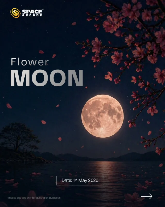 A sky in full bloom 🌕🌸

On 1st May, witness the Flower Moon — one of the most beautiful full moons of the year, shining bright all night long.

Big, glowing, and impossible to miss… this is your moment to slow down and look up. ✨

Whether with your eyes or through binoculars, the Moon has details waiting to be discovered. 🔭

📌 Save this for your skywatch plan
🌌 Best viewed under clear, open skies

#FlowerMoon #FullMoon #MaySky #SpaceArcade