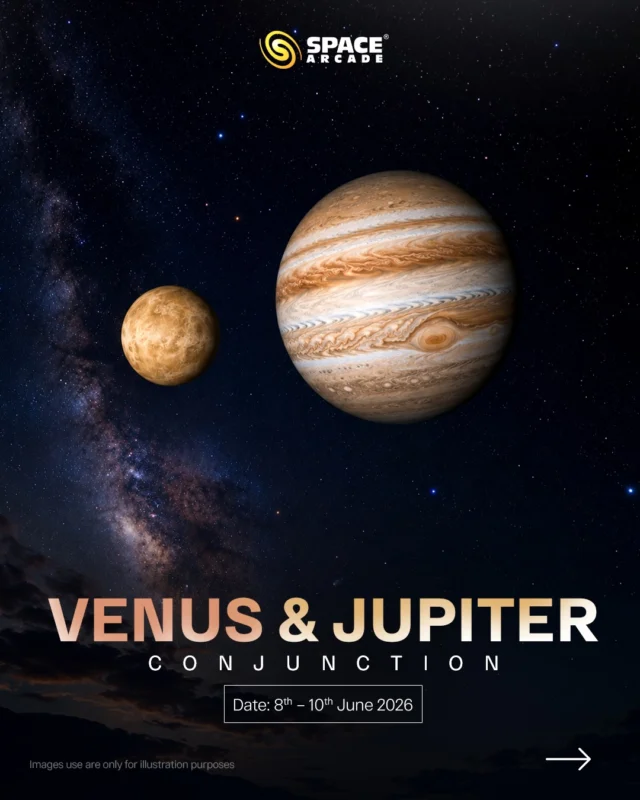 Two of the brightest planets in our sky are coming together for a beautiful celestial show. ✨🪐

From 8th to 10th June 2026, witness Venus and Jupiter shining close together just after sunset in the western sky.

A perfect event for stargazers, skywatchers, and astrophotography lovers. 🔭

Save the dates and don’t miss this stunning planetary pairing.

#Venus #Jupiter #Conjunction #NightSky #Astronomy Stargazing SpaceArcade CelestialEvent Astrophotography SpaceLovers