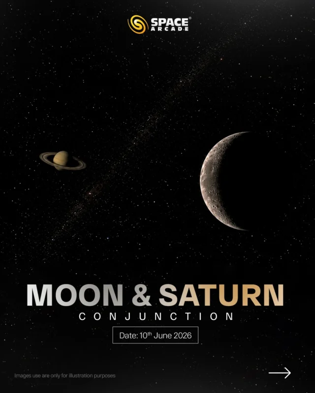 A calm and beautiful celestial pairing awaits the night sky. 🌙🪐

From 10th June 2026, watch the Moon appear close to Saturn as they shine together in the southeastern sky during late-night hours.

A perfect moment for stargazers to witness the beauty of the cosmos with their own eyes. 🔭✨

📍 Best viewed late night to early morning
🌌 Visible with naked eyes

#MoonSaturn #Conjunction #Saturn #Moon #NightSky Astronomy Stargazing SpaceArcade CelestialEvent LookUp